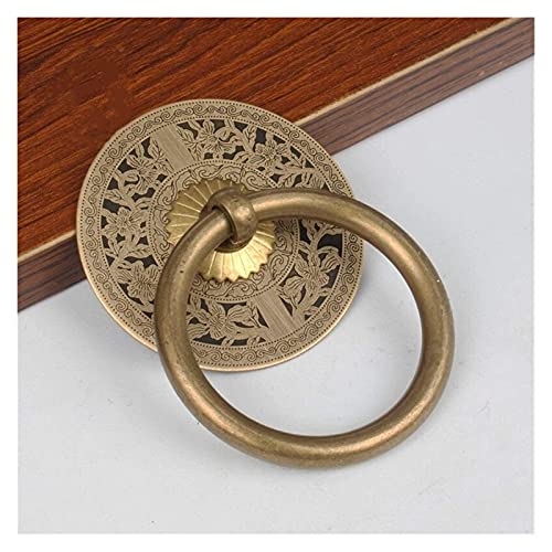 Door Handles Hardware Antique Drawer Pure Copper Ring Handle Carved Door Knocker Room Door Buckle Retro Wardrobe Door Carved Handle (Size : 5Cm) #TOP2
