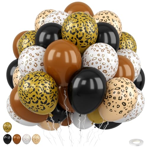 Image of Cheetah Balloons, 12 Inch Leopard Balloons Black Brown Nude Gold Cheetah Print Balloons for Safari Jungle Birthday Baby Shower Bachelorette Party Backdrop Supplies
