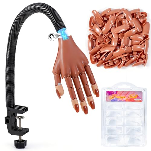 Rolybag Practice Hand for Acrylic Nails Flexible Nail Practice Hands Mannequin Hand for Nails Kit for Beginners Movable Fake Hand with 200PCS Replacement Nail Tips