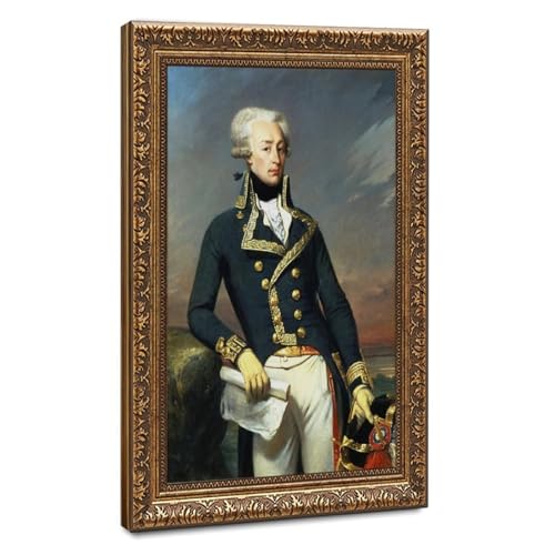 Portrait Marquis de Lafayette en toile haut de gamme avec cadre à suspendre