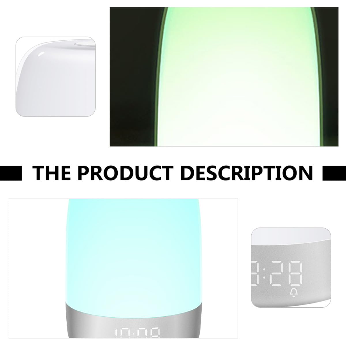 Veilleuse de Chevet LED Réveil et Mode Réveil, Lumière D'ambiance Dégradée, Minuterie Tactile pour Chambre à Coucher, Matériau Abs et PC Blanc