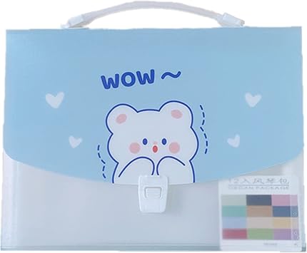 Accordion Expanding File Folders A4 Letter Size Filing Box Paper File Organizer 13-Pockets Portable Expanding File Folder with Handle and Labels Blue - Wow Bear