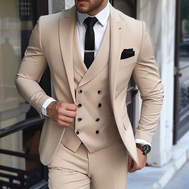 3 Piece Double Breasted Suits for Men Slim Fit Wedding Suit One Button Blazer Vest Pants Sets Formal Prom Suits3