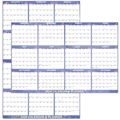 2026 Large Dry Erase Calendar - 48" x 32", 2026 Dry Erase Calendar for Wall, Erasable & Reusable Laminated 2026 Wall Calendar with 15 Round Stickers, Large Space for Office, Home, School