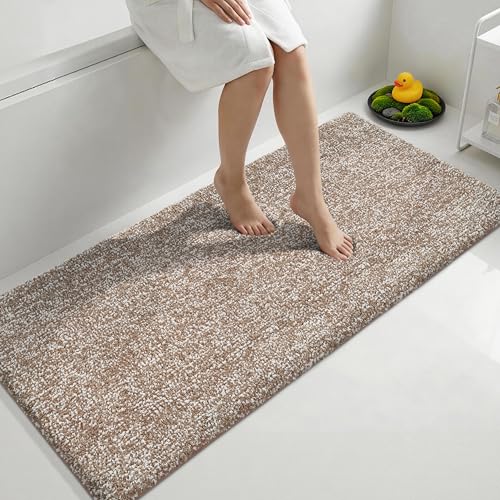 Yimobra Non Slip Machine Washable Bathroom Rug 56x24 Brown and White