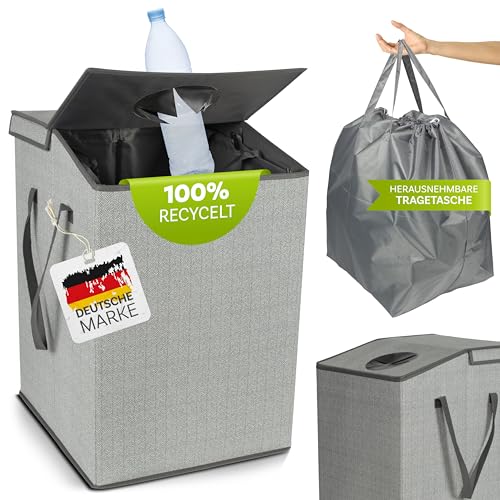KrockaZone. Contenitore per bottiglie di pegni con borsa XXL e coperchio con foro per bottiglie, contenitore per vuoto e vetro vecchio, organizer per bottiglie, contenitore per pegni da cucina, grigio
