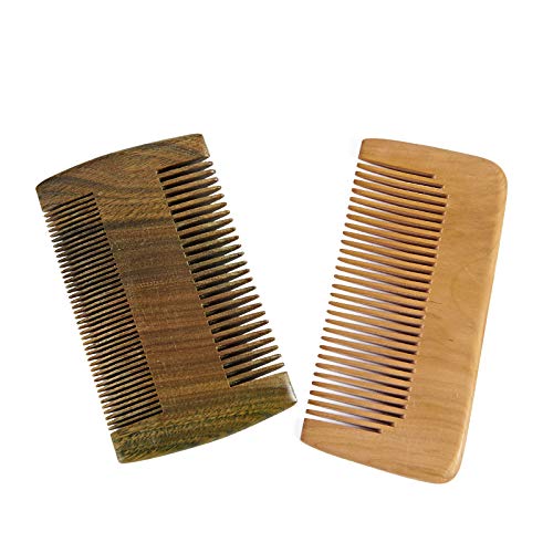 SELRSUF Sandalwood Beard Comb 2 Packs with Leather Case Pocket Sized Mustache Comb Anti-Static with Fine & Coarse Teeth Perfect for Beard Oil and Balm For All Types and Styles