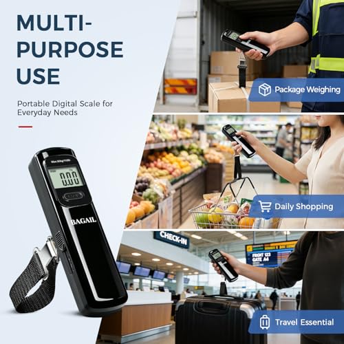 Image of BAGAIL Digital Luggage Scale, 110lbs Hanging Baggage Scale with Backlit LCD Display, Portable Suitcase Weighing Scale, Travel Luggage Weight Scale with Hook, Strong Straps for Travelers
