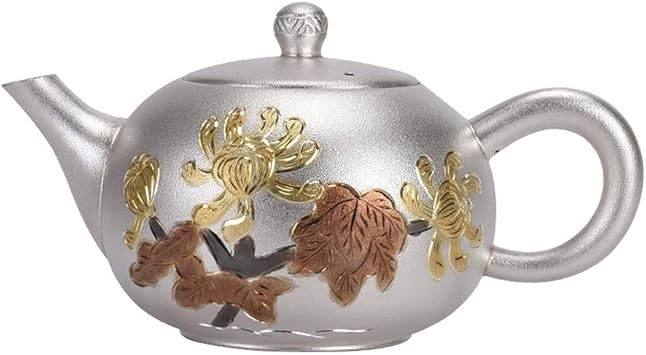 Silver Pot Sterling Silver 999 Teapot, Household Handmade Silver Kettle Healthy and Safe Kettle Coffee Pot Hip Flask