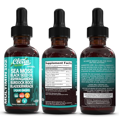 Clean Nutraceuticals Organic Sea Moss Liquid Drops with Bladderwrack, Burdock & Ashwagandha (2 fl oz) — view 9