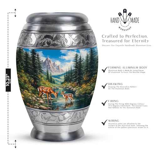 Image of Deer Urn Decorative Large Burial Urn for for Women & Men 1 Large & 4 Small | Keepsake Funeral Urns, Small Urns for Men & Women, Keepsake Urn for Mom & Dad