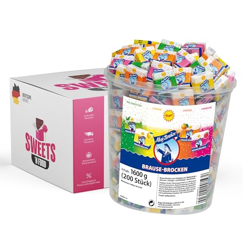 Ahoj-Brause Brause-Brocken 200er Pack Vielfältige Geschmacksrichtungen 1 6kg | Mit stylishem SWEETSN FOOD Packband verpackt
