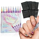 12 Colors Nail Art Pens Painted Marker Pens Set for Nail Art Dotting Drawing Painting Point Liner Quick Dry Acrylic Pens Kit DIY Painted Graffiti Nails Pen Nail（Attachment 8 Sheets Nails Sticker）