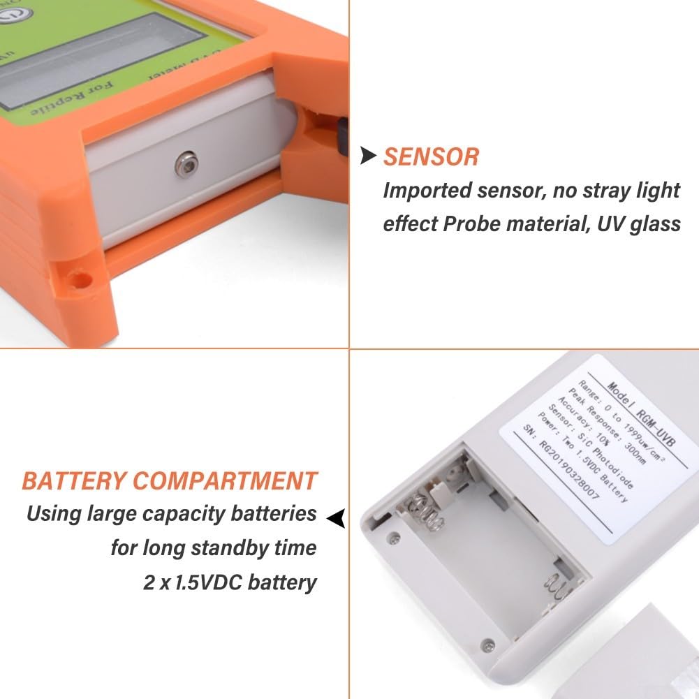 Alta Precisione UVB Meter Detector Tester Lampada Solare e Rettile Pet Habitat, 0-1999uw/cm2 per Raggio, Display LCD, Design Portatile