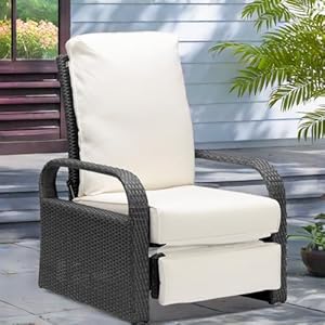ATR ART TO REAL Outdoor Recliner, Outdoor Wicker Recliner Chair with 5.12'' Thickness Cushions, Automatic Adjustable Rattan Patio Chaise Lounge Chairs, Aluminum Frame, UV Protected and Rustless ATR ART TO REAL Outdoor Recliner Outdoor Wicker Recliner Chair with 512 Thickness Cushions Automatic Adjustable Rattan Patio Chaise Lounge Chairs Aluminum Frame UV Protected and Rustless