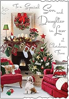 Jonny Javelin Special Son And Daughter In Law At Christmas Time Card - Dogs Living Room