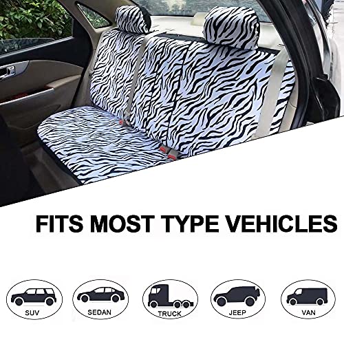 Image of AUTOFAN Zebra Car Seat Covers for Full Set with 2 Seat Belt Pads & Universal 15 Inch Steering Wheel Cover Fit for Cars, Trucks, SUV, or Van