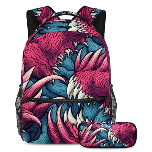 Cartables grande capacité lot de 2 avec trousse motifs pattes de monstres pour ado