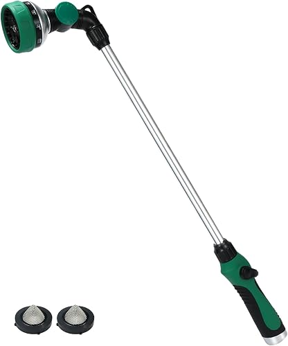 Watering Wand for Garden Hose, 24 Inch, Heavy Duty, 10 Spray Patterns, Thumb Control Hose Nozzle with 180° Pivoting Head, Ideal for Hanging Baskets, Plants and Shrubs