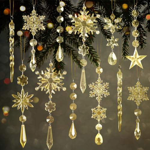 Image of Crystal Ornaments for Christmas Tree Decorations Gold Snowflake Icicles