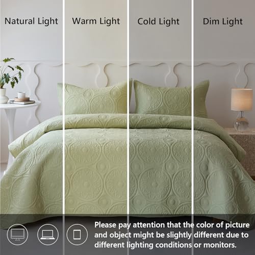 Simple&Opulence Quilted Bedspreads King Size-3 Pcs Soft Reversible Microfiber Bed Spread Coverlet,Floral Embossed Bed Throw Set with 2 Pillowcases for Bedroom Decor,240x260cm,Sage Green - Image 5