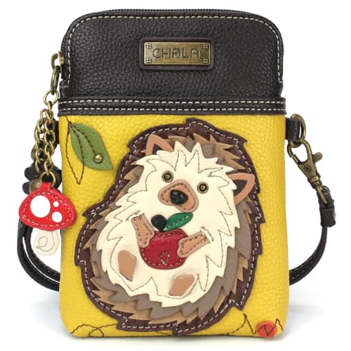Image of CHALA Woodland Animal Collection Cell Phone Crossbody Purse-Women PU Leather /Canvas Multicolor Handbag with Adjustable Strap