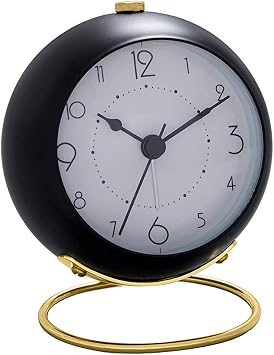 SHISEDECO Small Classic Non-Ticking Tabletop Alarm Clock,Black-B