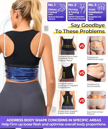 Dulchany Sauna Sweat Suit for Women Waist Trainer Vest Workout with Zipper — view 3