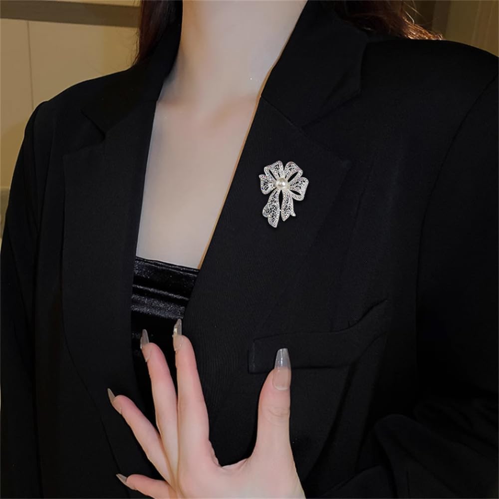 Vintage Bow Knot Rhinestones Brooches Lapel Pin for Women Crystal Ribbon Brooch Classic Dainty Wedding Fashion Jewelry Dresses Suit Shirt Dress Clothes Accessories for Mother Valentine - Image 3