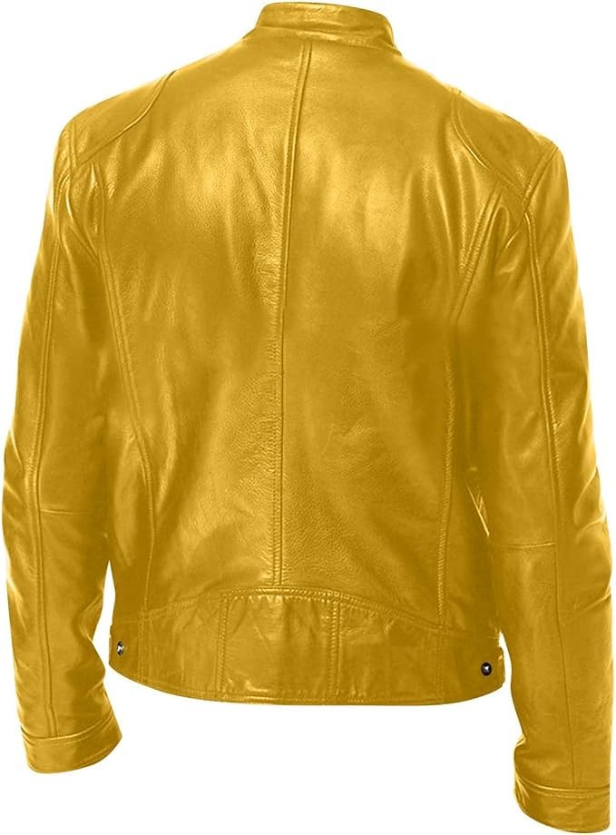 Men's Multi Pocket Pu Leather Jacket Stand Collar Zipper Cardigan Motorcycle Bomberjackets Zip Up Biker Outwear2