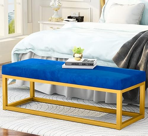 Awqm Upholstered Velvet Bench,Classic Entryway Bench Shoe Bench Bedroom End Of Bed Bench Vanity Bench Dining Room Bench,Footstool With Golden Metal Frame,Dark Blue #TOP27