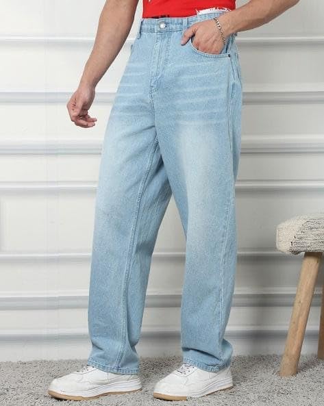 Image of M Q Denim Men's Straight Fit Jeans | Mid Wash Whisker Spray | Comfortable Cotton Denim for Daily & Casual Wear