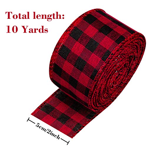 Whaline 3 Rolls Wired Edge Ribbons, 30 Yards X 2 Inches Black Red Plaid Ribbon, Black White Buffalo Plaid Ribbon And Burlap Craft Ribbon For Diy Gift Wrapping, Christmas Fall Crafts Decoration #TOP1