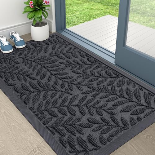 Image of OLANLY Door Mat Indoor Outdoor Entrance, 29.5x17, Waterproof All-Weather All-Season Doormat, Sturdy Natural Rubber, Stain and Fade Resistant, Low Profile, Easy Clean Patio Entryway Mat, Medium Grey