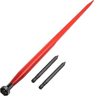 VEVOR Hay Spear 49" Bale Spear 3000 lbs Capacity, Bale Spike Quick Attach Square Hay Bale Spears 1 3/4" Wide, Red Coated Bale Forks, Bale Hay Spike with 2 Stabilizer Spears Conus 2