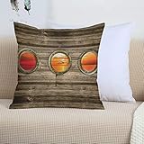 Fundas de Almohada Poliéster para 2 Piezas,Velero marronero Boya náutica Pescador Regalos para tres ventanas Barco Madera rú,Con Cierre de sobre, Muy Suave de 100% Microfibra, hipoalergénico - 45x45cm
