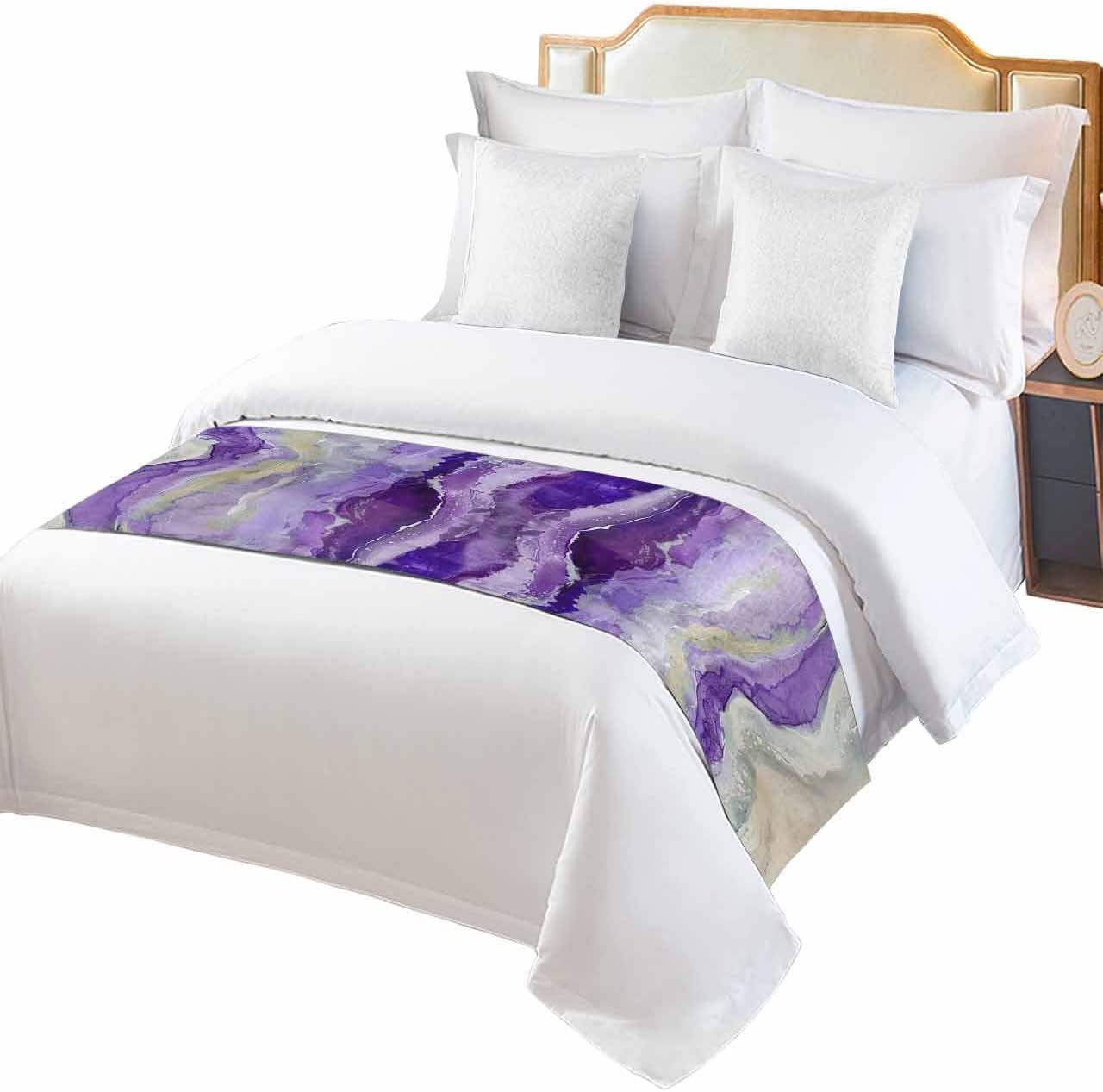 Abstract Purple Bed Runner Scarf Bedding Accessory For Queen Size Bed,Soft Bed Scarves And Runners Stainproof Bedroom Decor For Hotel Wedding Room,Gradient Grey Geometric Stripes Wave 94"x20"