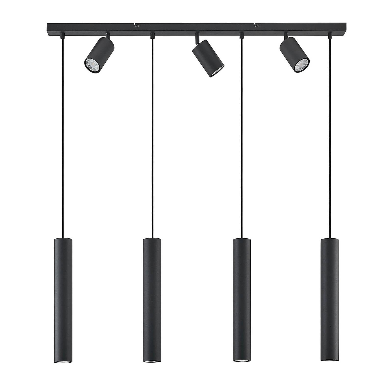 Lindby Lampada a Sospensione 7 Luci Nera 100 cm, Lampadario con Faretti Orientabili e Pendenti Cilindrici GU10 Lampade Sospese Moderne per Cucina Sala da Pranzo Soggiorno Camera Letto