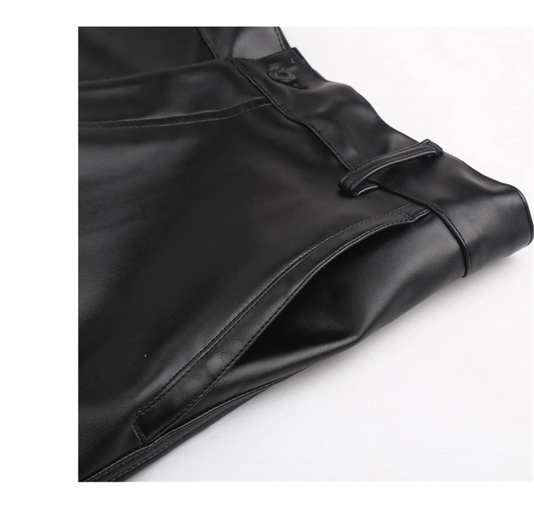 WEGUKRI Primavera Estate Autunno Uomini Pantaloni In Pelle Dritto Moto Biker Pantaloni PU Ecopelle Casual Pantaloni, Senza pile, W32