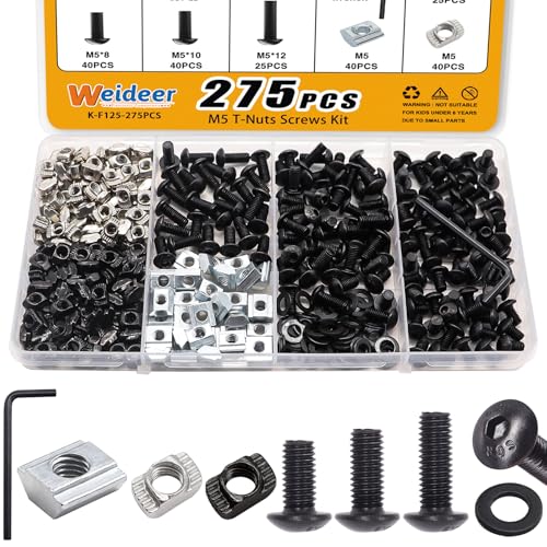 weideer 275PCS M5 T-Nuts Screws Assortment Kit,M5 T-Sliding Nut...