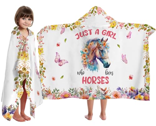 Image of Horse Hooded Bath Towels for Girls,Soft Cotton Swimming Shower Beach Blanket (Horse)