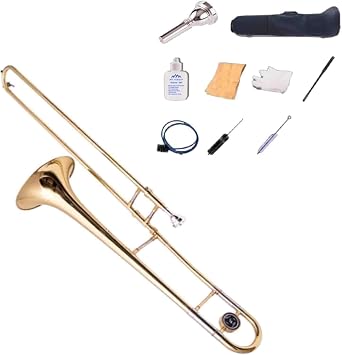 Alto trombone instrument for beginners, E flat B flat,brass instrument lacquered,Alto trombone in E flat with Gold Lacquer Finish - Includes Case, Mouthpiece, Gloves, Cleaning Cloth