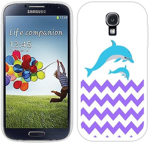 Casemas (TM) Purple Chevron Twin Dolphin Flexible Slim TPU Phone Case Cover for Samsung Galaxy S4 I9500