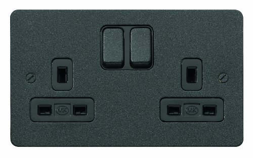 MK Edge K14347LBKB Double Switch Socket with Dual Earth/Double Pole - Lustrous Black