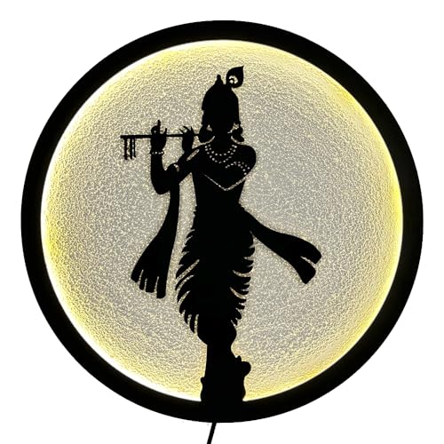Image of Krishna LED Backlit Wall Lamp | Moon Wall Light & Room Decor Wall Lights for Home Decoration | Wall Lamps for Living Room & Bedroom | No Adapter Required