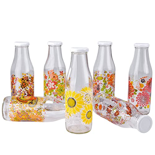Image of LUCID.We Build Relations Hygienic Leak Proof Printed Beverage Glass Bottle 1L for Fridge with airtight Steel Cap, Best Suitable for Milk, Juice, Water. (Pack Of 2)