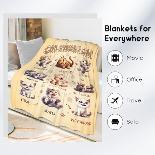 Cat Blanket, Cozy Soft Throw Gifts for Boys Girls, 50x60 Inch Cute Flannel Blanket for Cat Lovers, God Says I Am Throw Blankets for Bed Travel