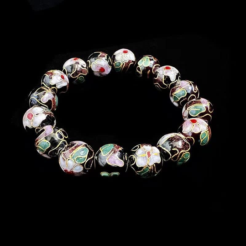 Wielokolorowa polerowana drobna emalia Cloisonne 12 mm koraliki bransoletki damskie etniczne rozciągliwe elastyczne modne miedziane koraliki bransoletka