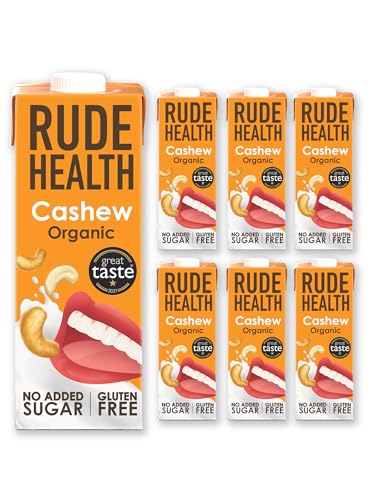 Rude Health 6 x 1 Litre Organic Cashew Dairy-Alt Milk 100% Natural Organic Drink Lactose Free Dairy Free & Gluten-Free Unsweetened Award-Winning Healthy & Vegan 100% Recyclable Pack