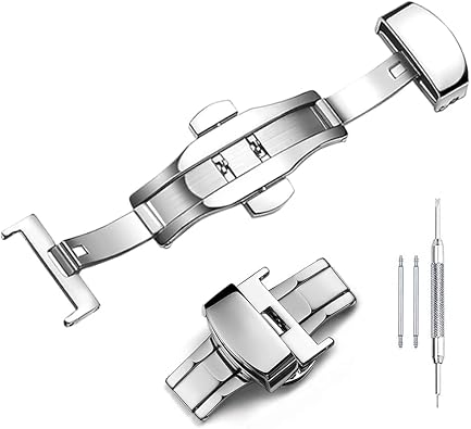 Stainless Steel Deployment Clasp Push Button Butterfly Folding Strap Buckle Replacement for Leather Watch Bands1422mm